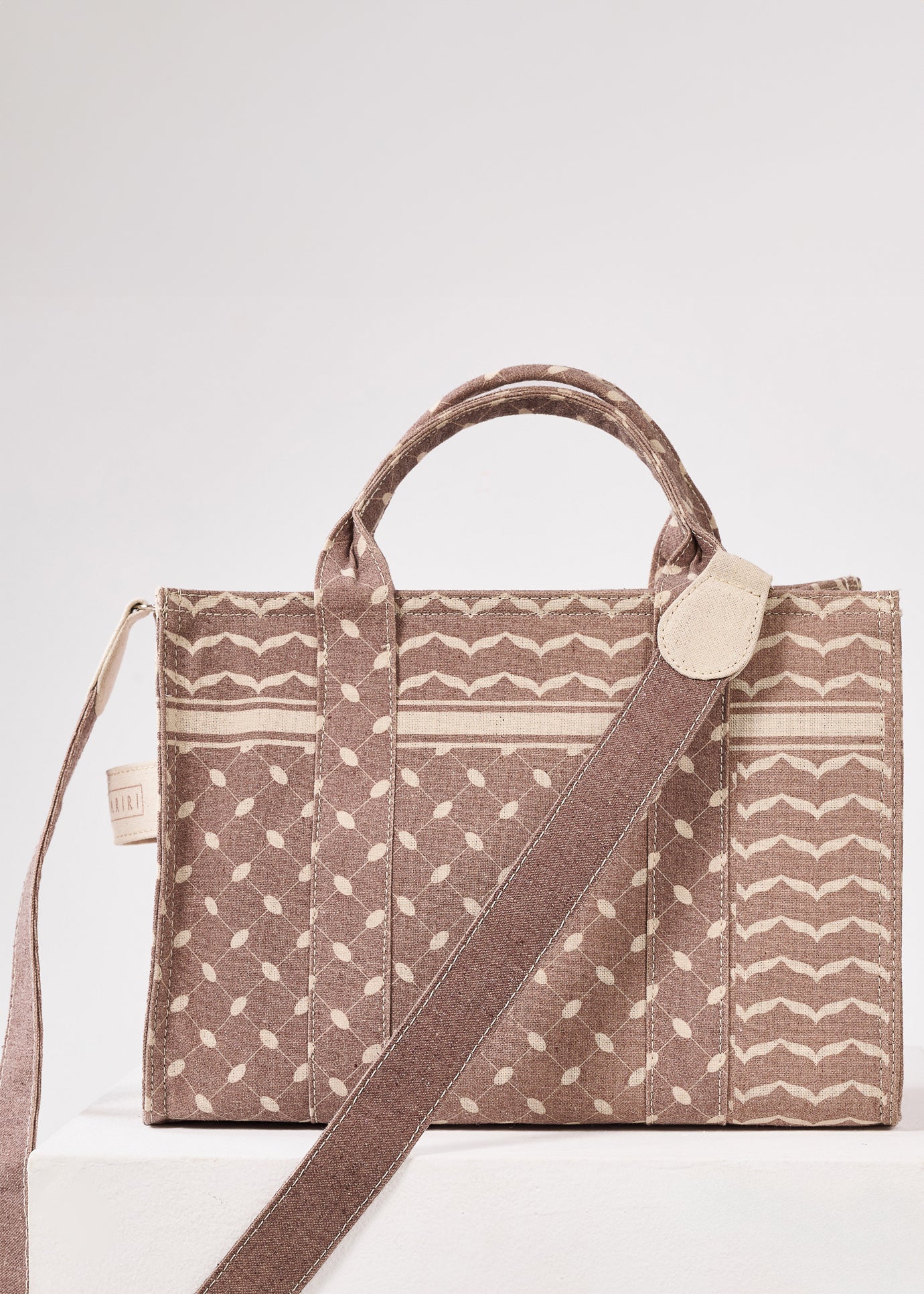 Detail of geometric pattern on Vintage Earth Tone Tote Bag