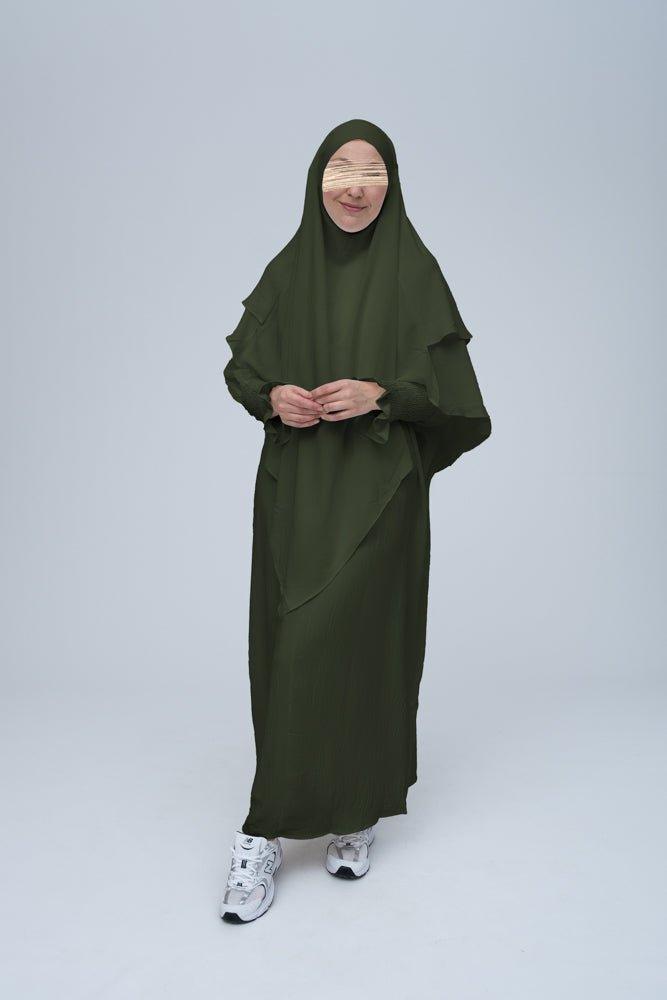 Army Green Pristine prayer gown for Omrah or prayer - ANNAH HARIRI