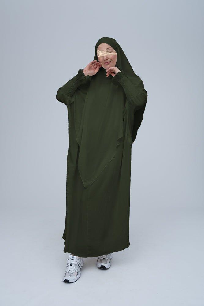 Army Green Pristine prayer gown for Omrah or prayer - ANNAH HARIRI