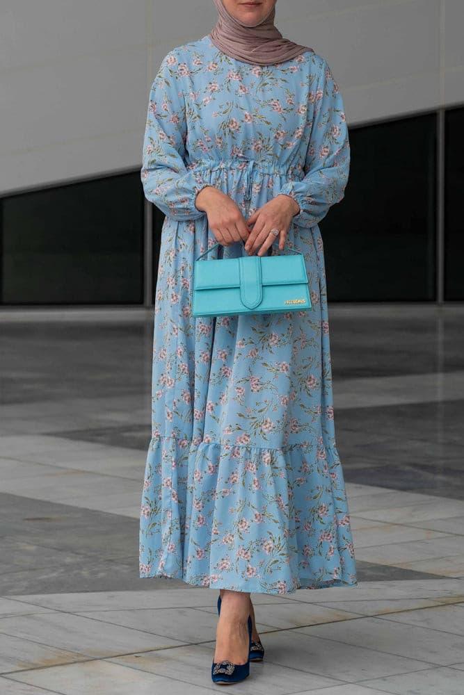 Floor-length view of Blossom Blue Floral Maxi Dress