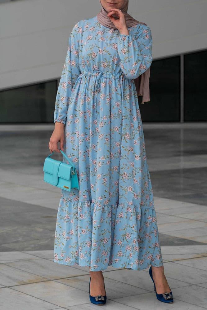 Front view of Blossom Blue Floral Maxi Dress