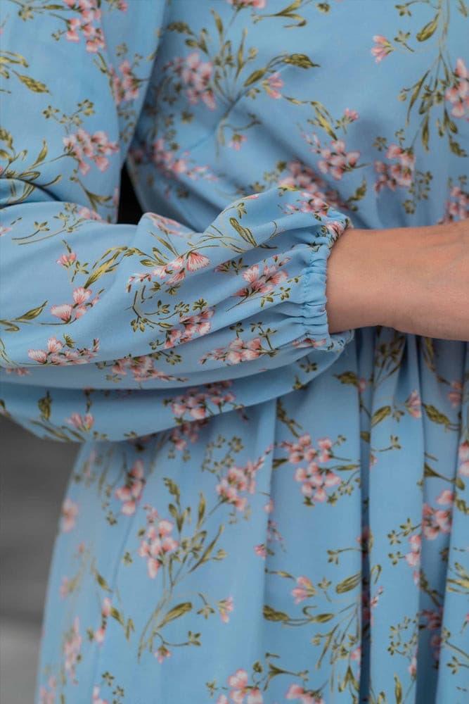 Close-up of sleeve detail on Blossom Blue Floral Maxi Dress