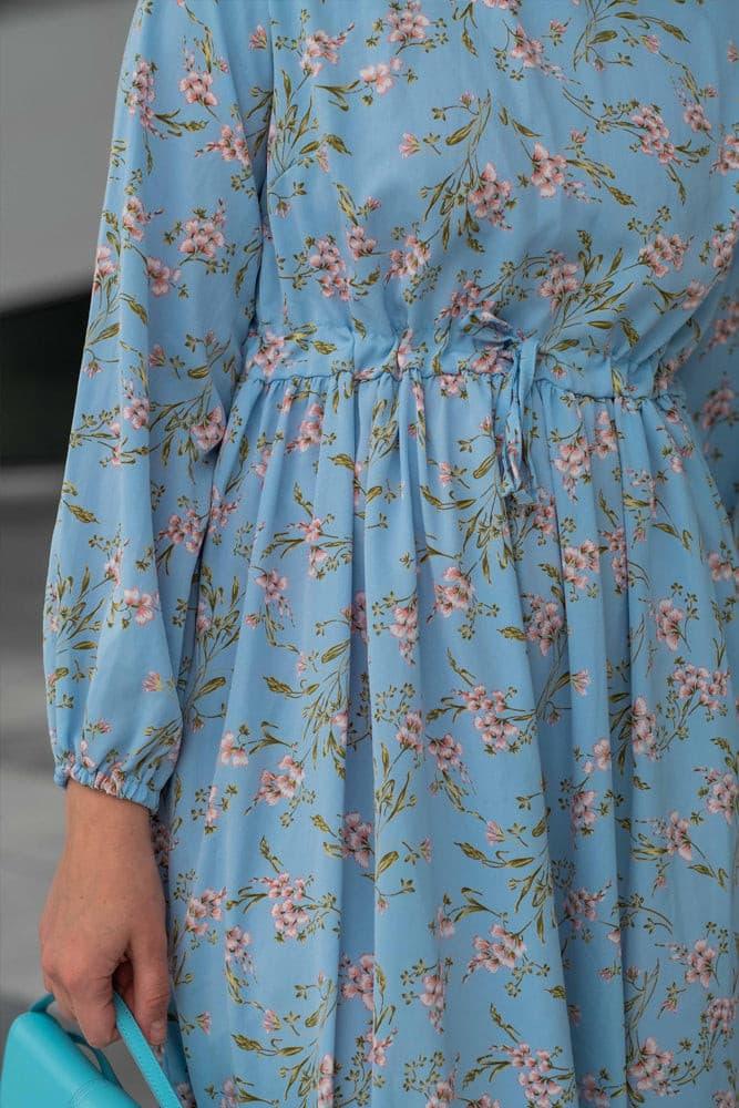 Adjustable waist detail on Blossom Blue Floral Maxi Dress