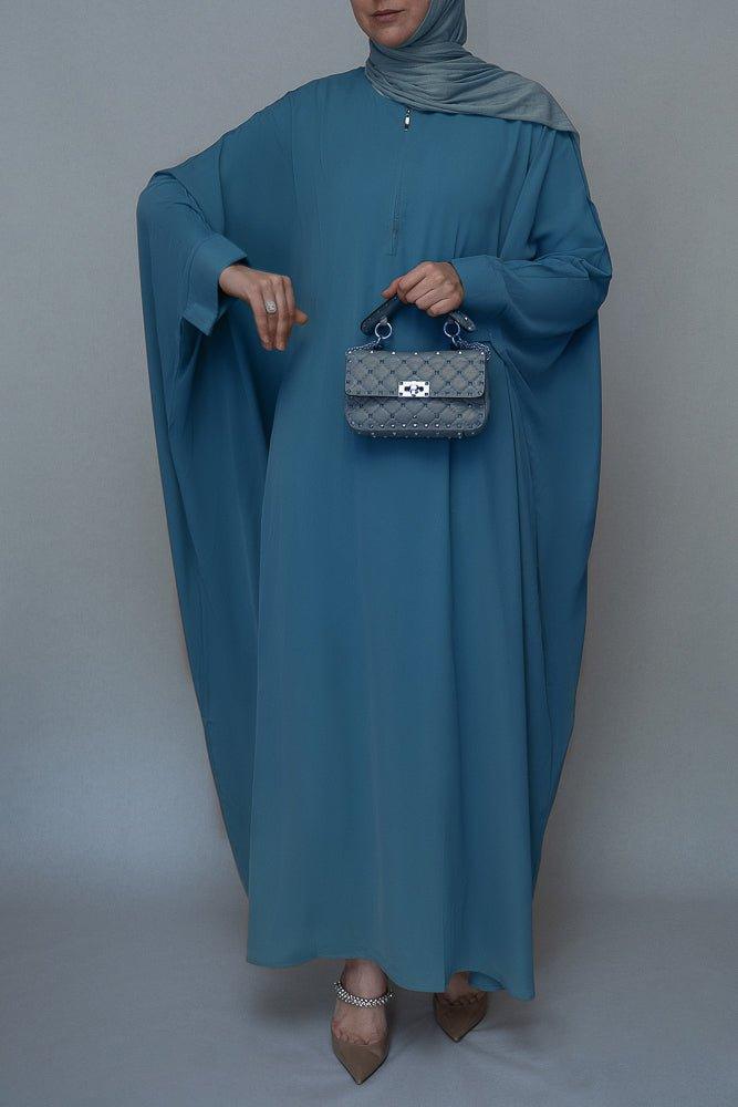 Front view of Blue Batwing Sleeve Dress by Annah Hariri