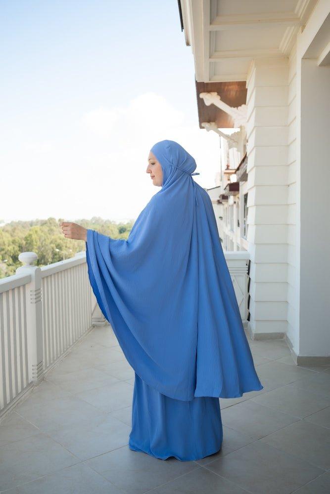 Blue Calinia prayer gown two piece set khimar for omrah - ANNAH HARIRI