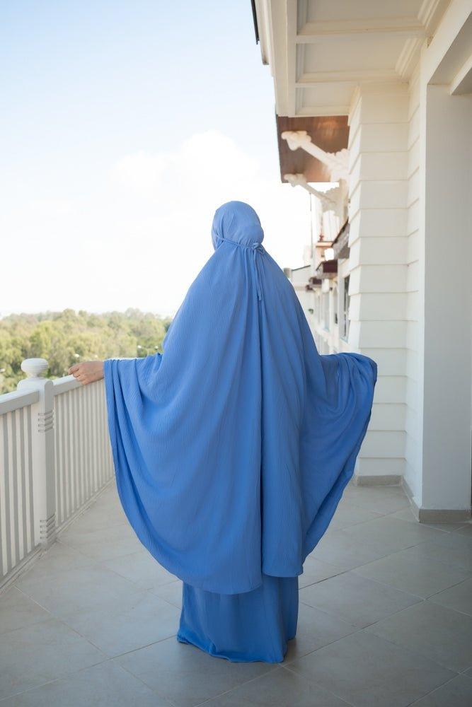 Blue Calinia prayer gown two piece set khimar for omrah - ANNAH HARIRI