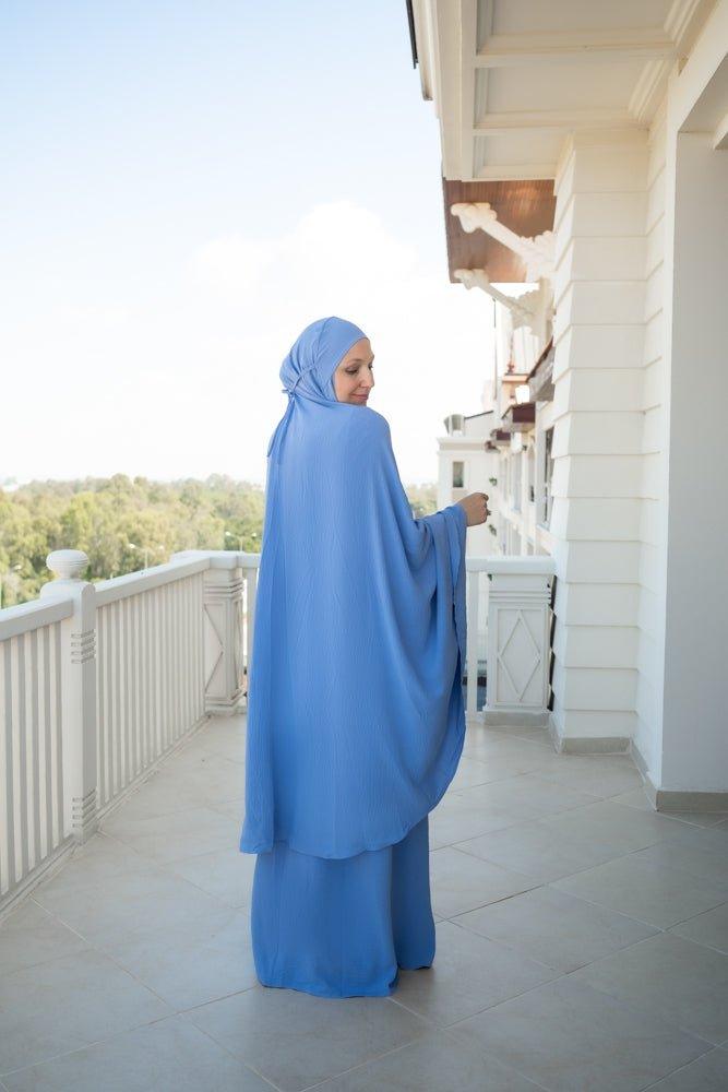 Blue Calinia prayer gown two piece set khimar for omrah - ANNAH HARIRI