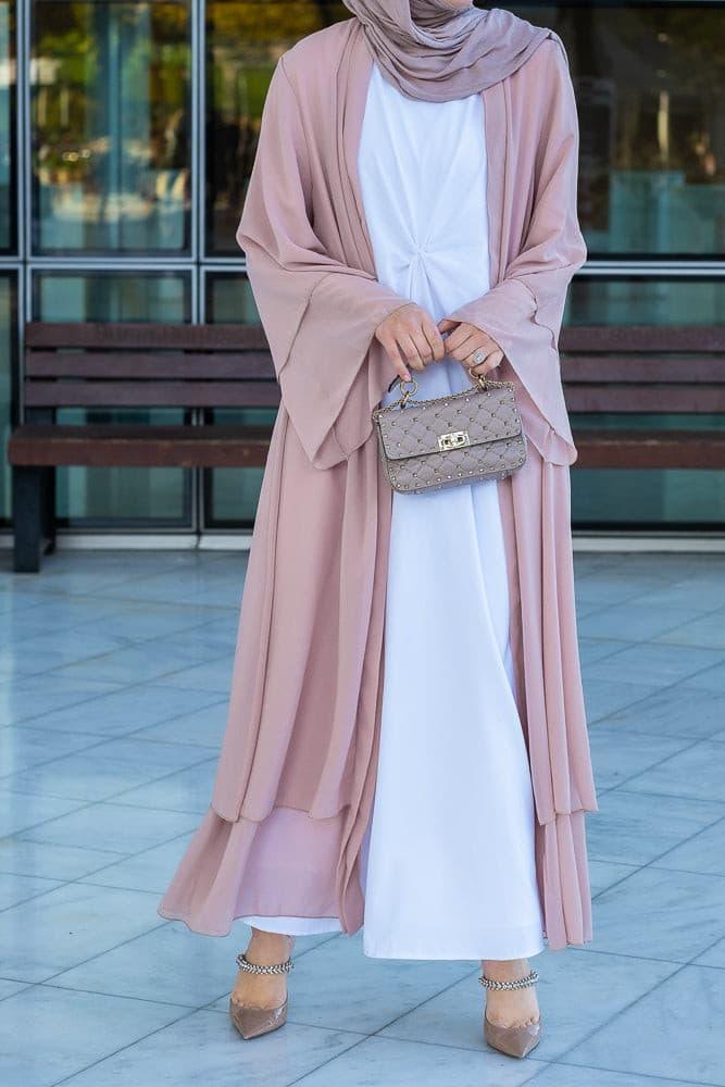 Chiffon Layered abaya- Dusty pink