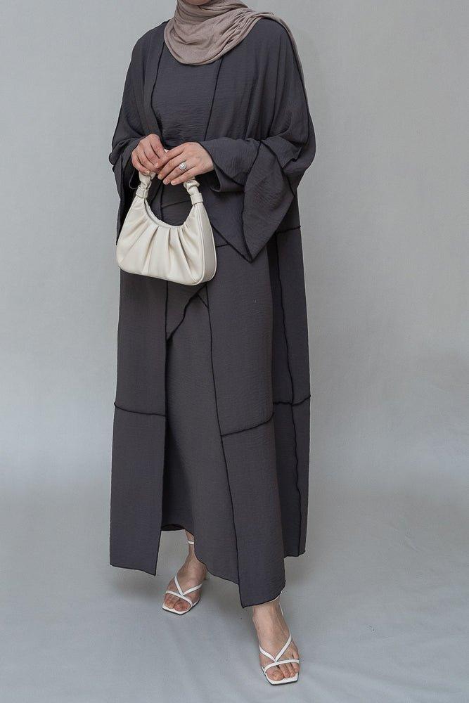 Chanti three piece maxi lightweight abaya in grey - ANNAH HARIRI