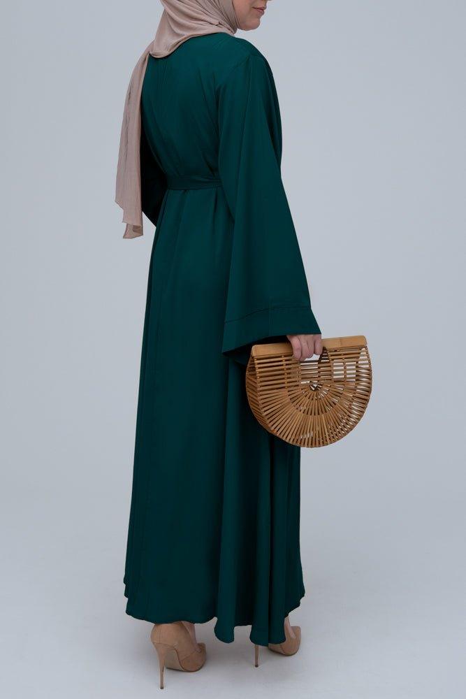 Dark Green Fareeda nude basic abaya dress with kimono sleeve in maxi length - ANNAH HARIRI