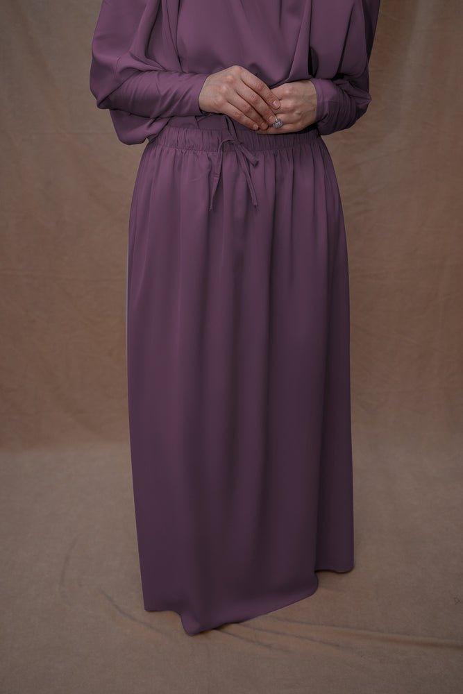 Dark Purple Moira prayer Umrah gown with niqab feature - ANNAH HARIRI