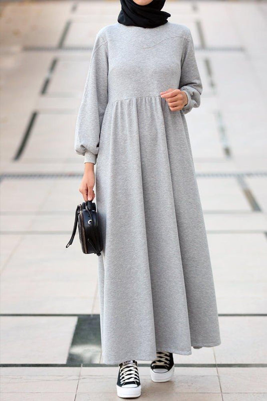 Dua high neck sweatshirt dress in grey - ANNAH HARIRI