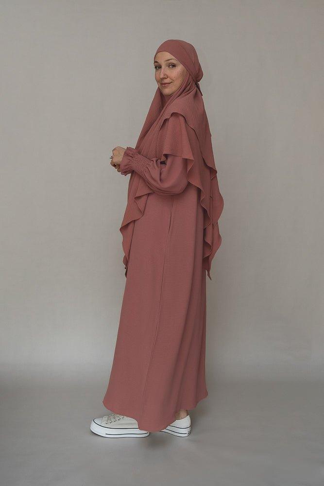 Dusty pink prayer gown umrah abaya dress non-wrinkling - ANNAH HARIRI
