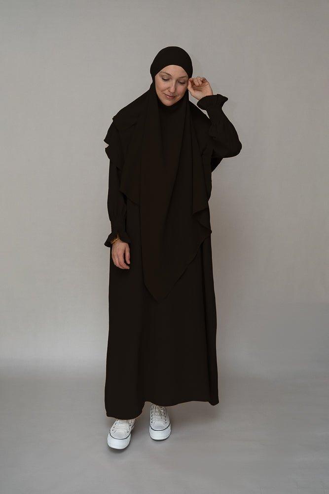 Back view of the black abaya dress showcasing its classic design