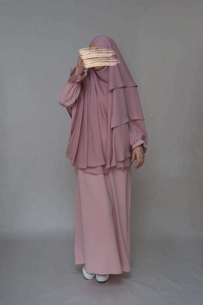 Back view of the Elegant Pink Abaya Set by Annah Hariri