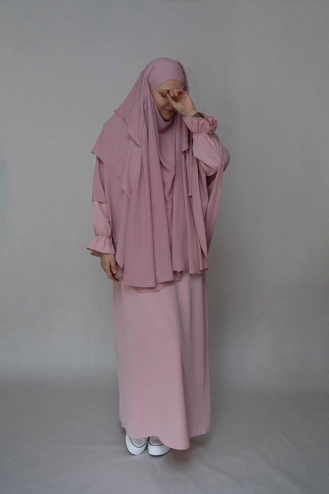 Front view of the Elegant Pink Abaya Set by Annah Hariri