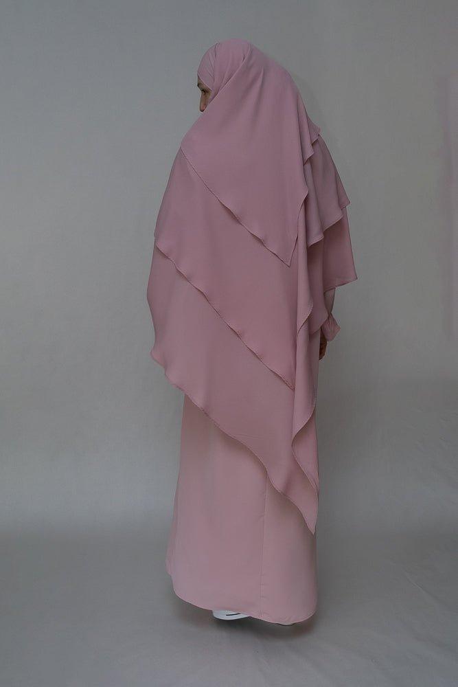 Side view of the Elegant Pink Abaya Set by Annah Hariri