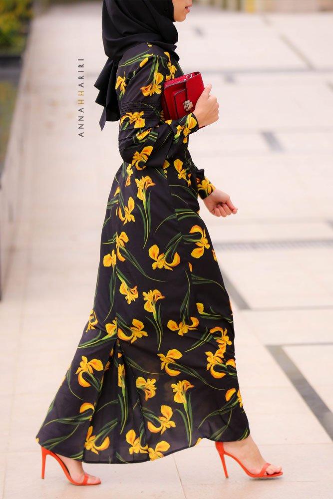 Floral Elegance Designer Modest Dress front view