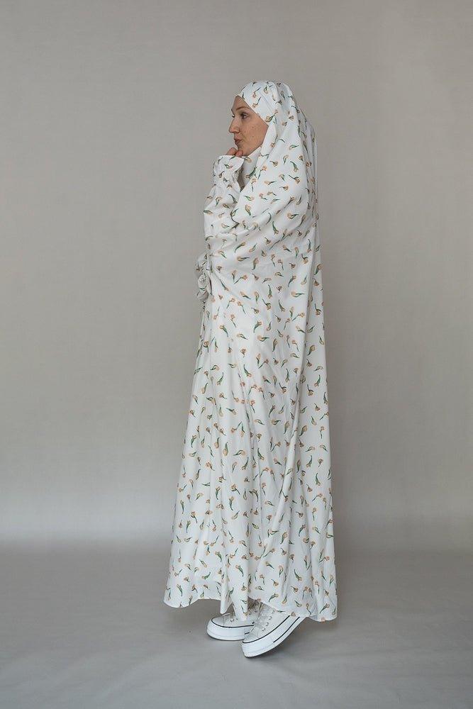 Fabric texture of the Cotton Satin Gown with Floral Tulip Print