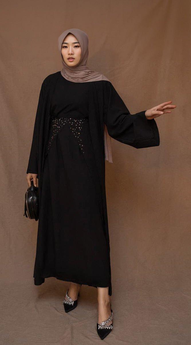 Apron tie piece of Frasiah 3-Piece Black Abaya