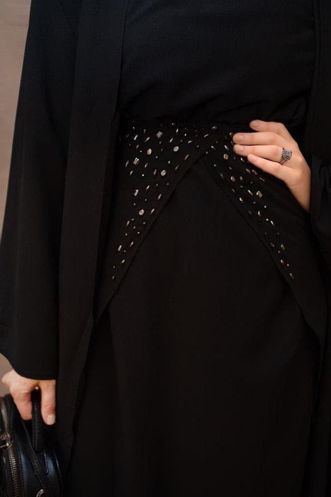 Lightweight fabric detail of Frasiah 3-Piece Black Abaya