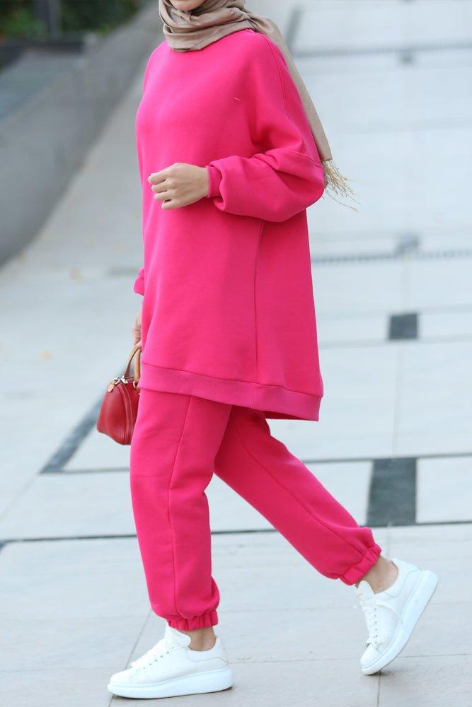 Fuchsia pink Oversized boxy sweatshirt set with track pants - ANNAH HARIRI