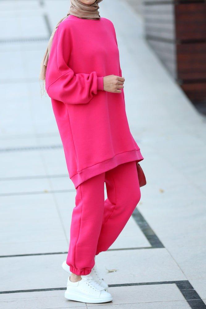 Fuchsia pink Oversized boxy sweatshirt set with track pants - ANNAH HARIRI