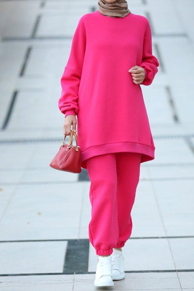 Fuchsia pink Oversized boxy sweatshirt set with track pants - ANNAH HARIRI