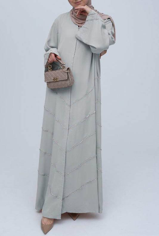 Gray Mira sparkle abaya with crystals details for Eid special occasion - ANNAH HARIRI