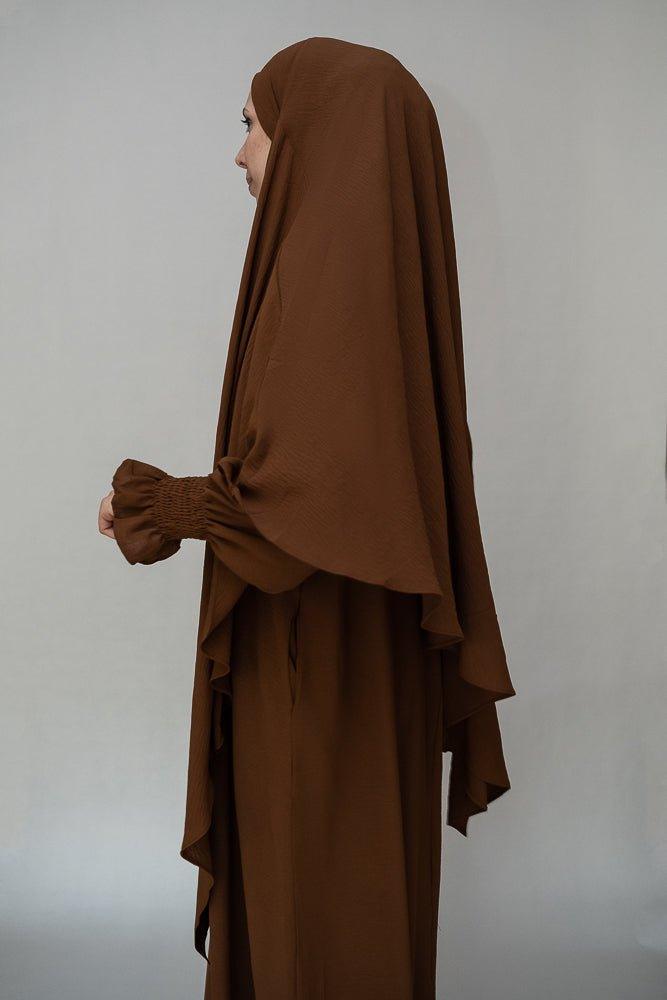 Kalean Travel Abaya Dress in coffee color, folded