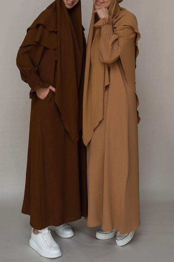 Side view of Kalean Travel Abaya Dress showing the A-cut design