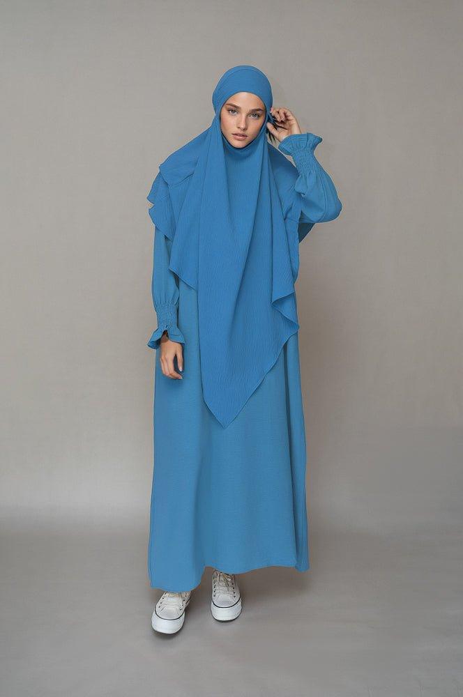 Back view of Light Blue Non-Wrinkling Maxi Dress with A-line design