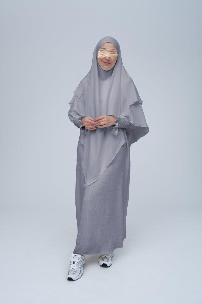 Light Gray Pristine prayer gown for Omrah or prayer - ANNAH HARIRI