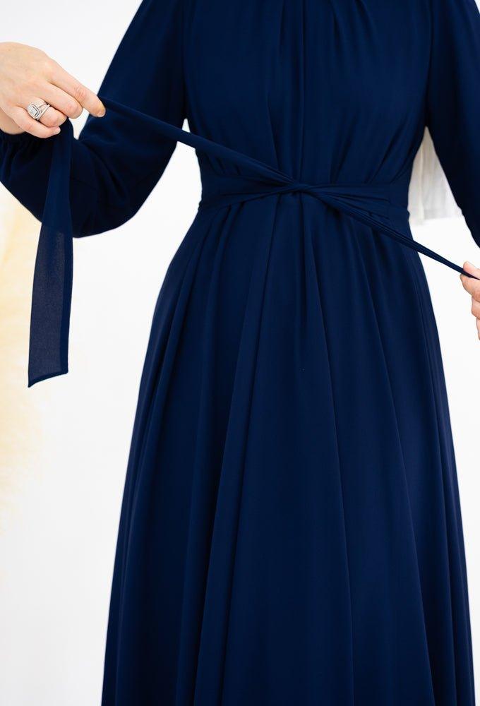 Loona Classic maxi chiffon dress lined with long sleeves - ANNAH HARIRI