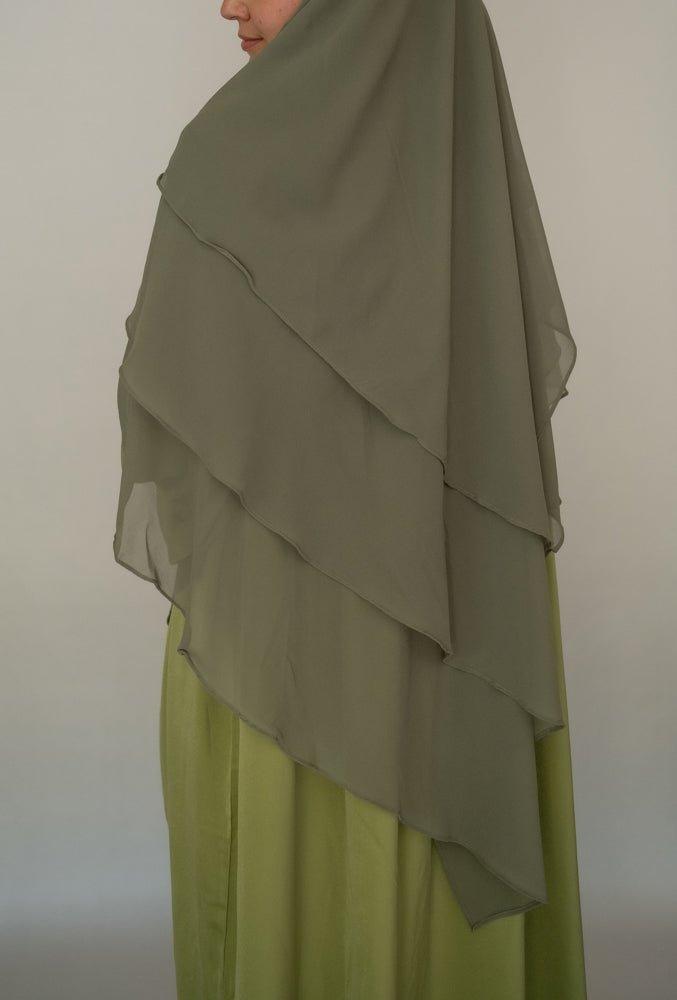 Munawara green three layer chiffon khimar hijab niqab - ANNAH HARIRI