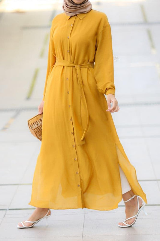 Mustard Belted Tunic Front View
