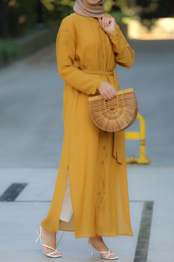 Mustard Belted Tunic Side View