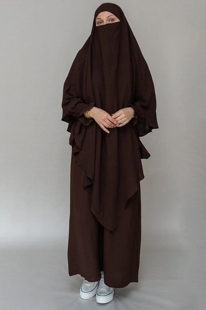 Myyla prayer gown umrah abaya dress non-wrinkling in dark coffee - ANNAH HARIRI