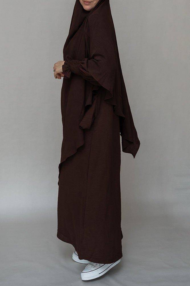 Myyla prayer gown umrah abaya dress non-wrinkling in dark coffee - ANNAH HARIRI