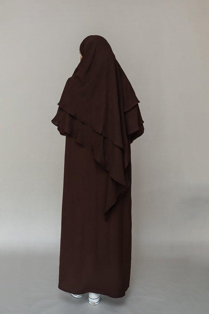 Myyla prayer gown umrah abaya dress non-wrinkling in dark coffee - ANNAH HARIRI