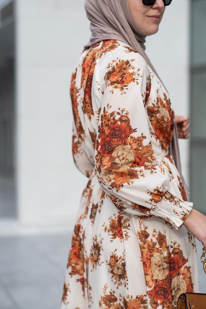 NOT READY NOT LORYA Tasmin ruched sleeve viscose maxi dress in ditsy autumn floral - ANNAH HARIRI
