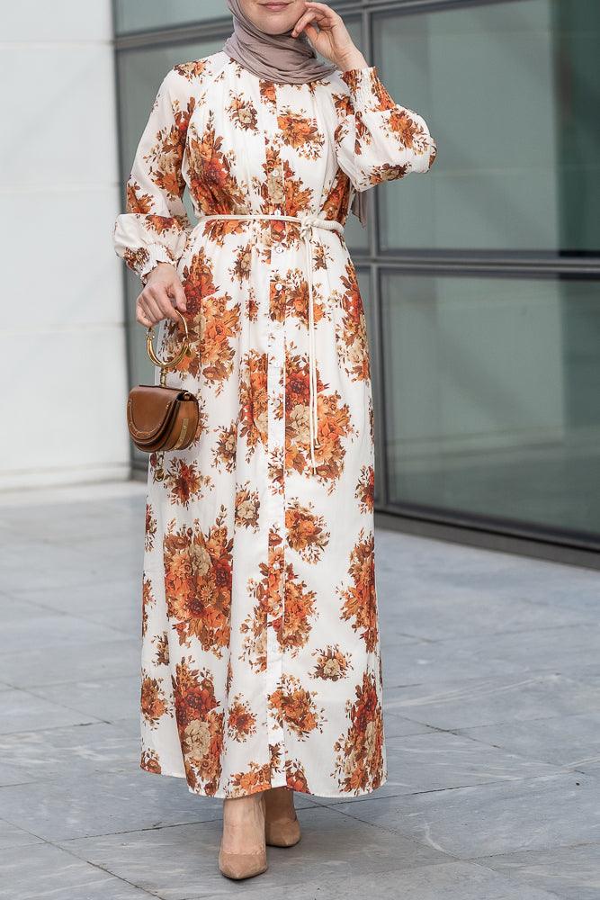 NOT READY NOT LORYA Tasmin ruched sleeve viscose maxi dress in ditsy autumn floral - ANNAH HARIRI