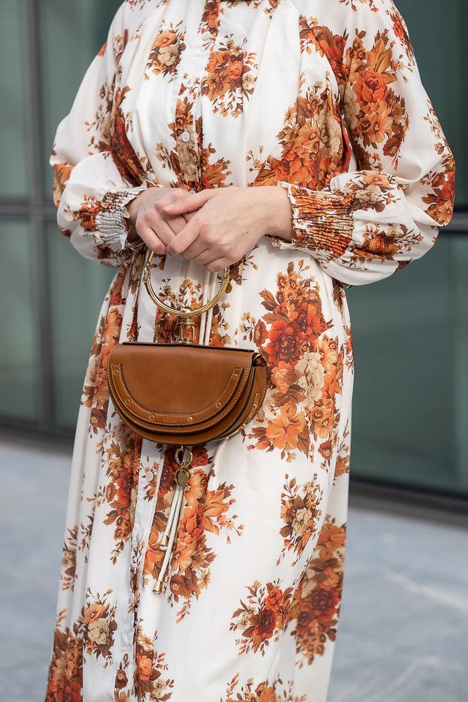 NOT READY NOT LORYA Tasmin ruched sleeve viscose maxi dress in ditsy autumn floral - ANNAH HARIRI