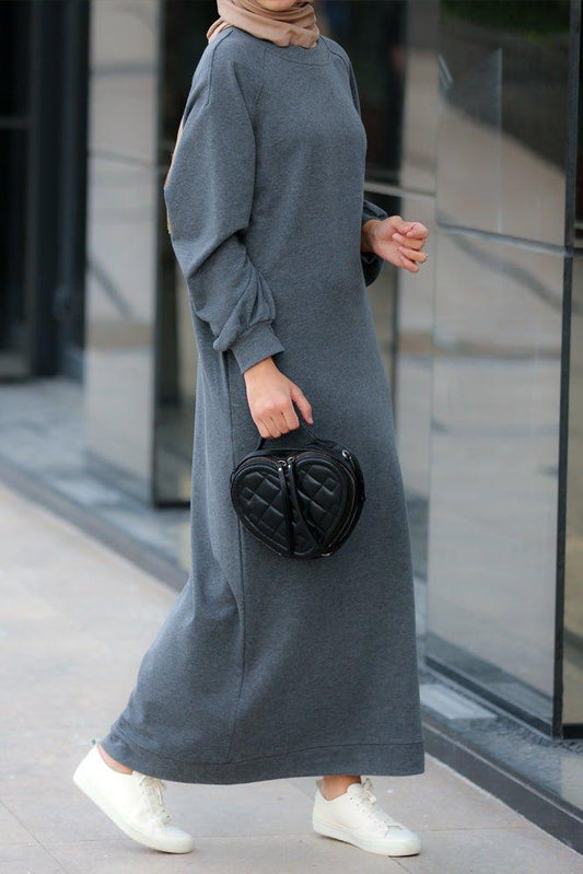 Oversized modest maxi sweatshirt dress with pockets in grey - ANNAH HARIRI