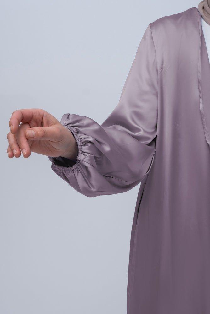 Purple Brontei open front abaya throw over with pockets and a detachable belt - ANNAH HARIRI