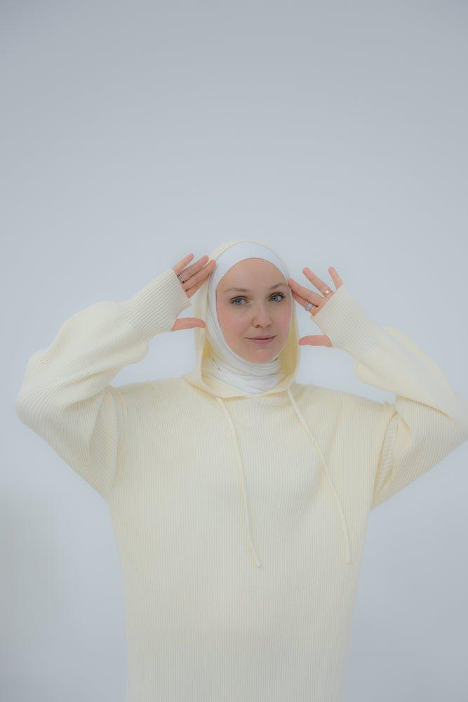 Sandi maxi knitted hooded dress with thumb holes - ANNAH HARIRI