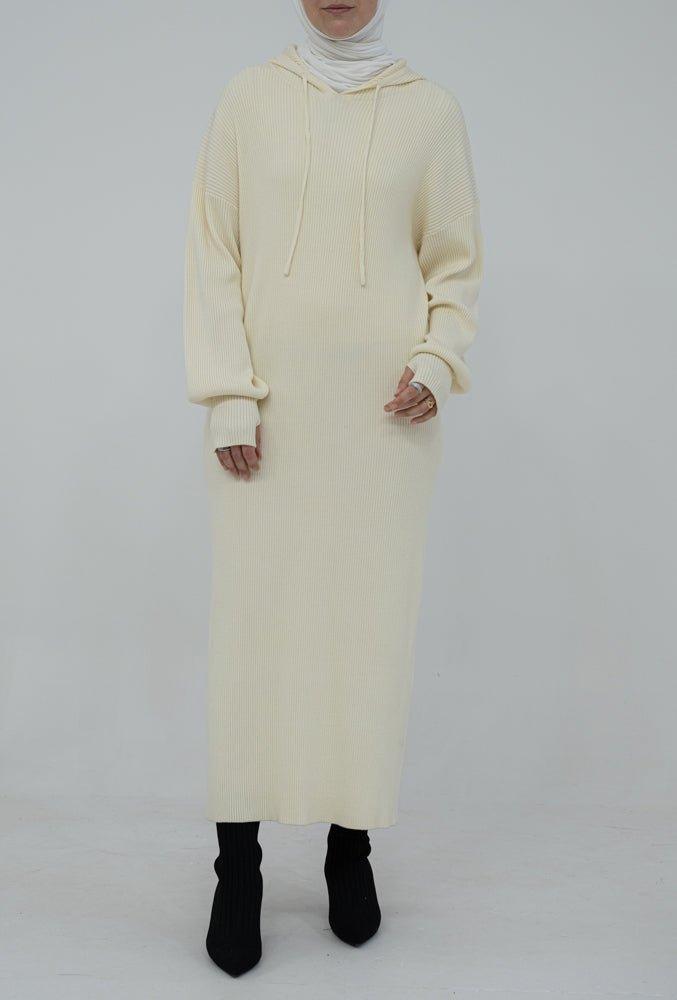 Sandi maxi knitted hooded dress with thumb holes - ANNAH HARIRI