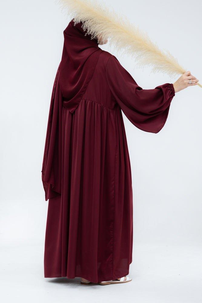 Sophie modest loose dress with pockets and elasticated wrist band in maroon - ANNAH HARIRI